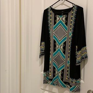 Alfani Black Patterned Dress with Bell Sleeves